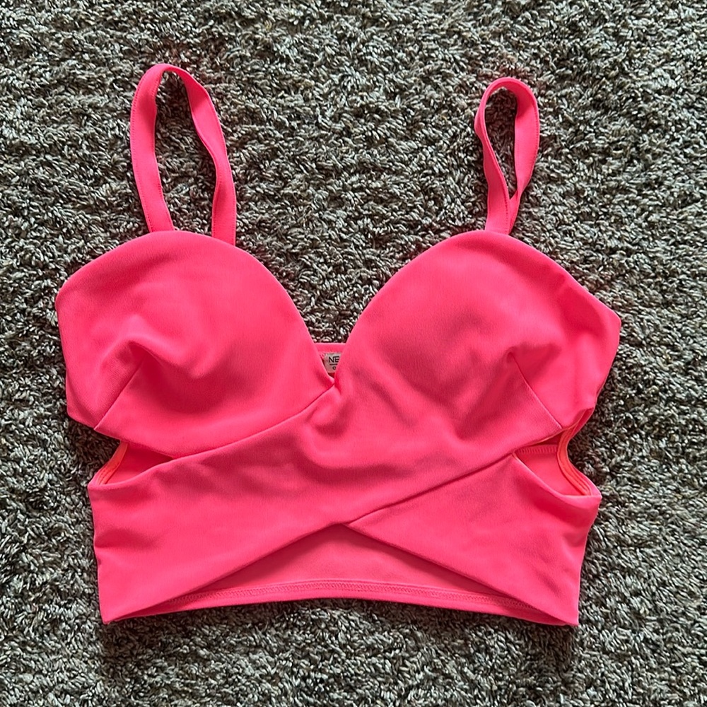 Hot Pink Padded Crop Top- Large- 95% Polyester 5% Spandex